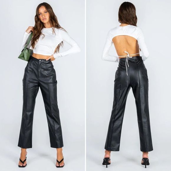 Princess Polly Encore Pants Vegan Leather Black Size 4 - Picture 6 of 10